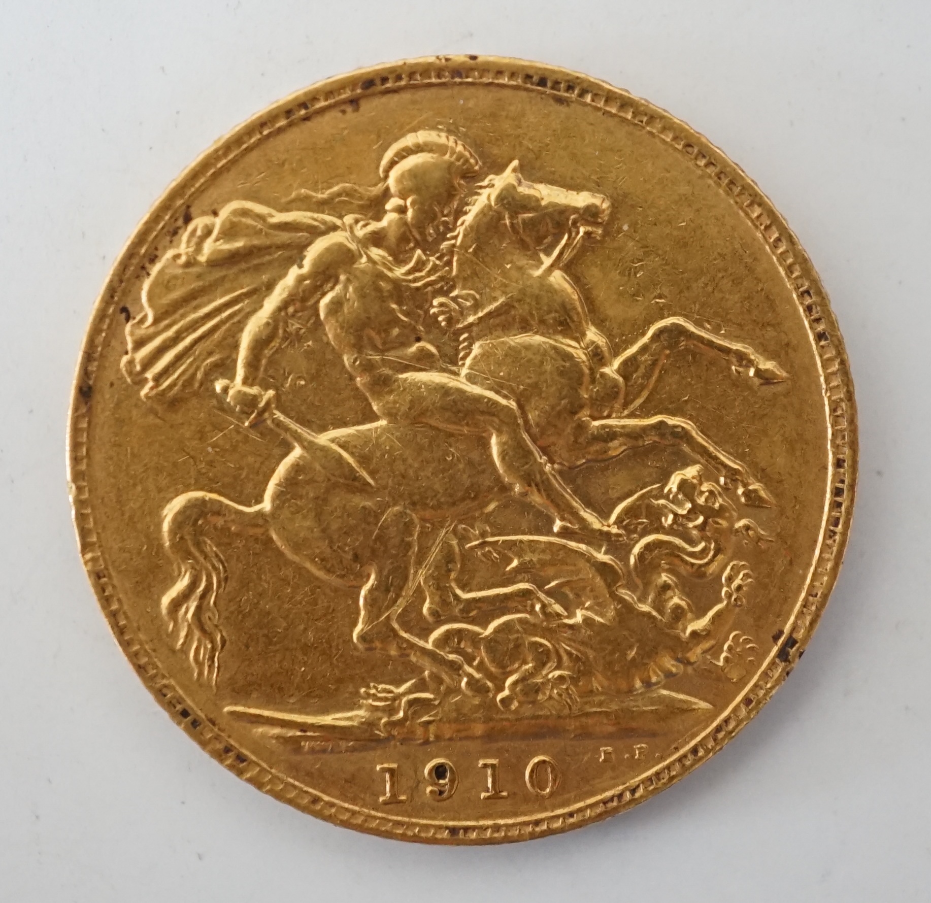 British gold coins, Edward VII sovereign, 1910 (S3969), VF